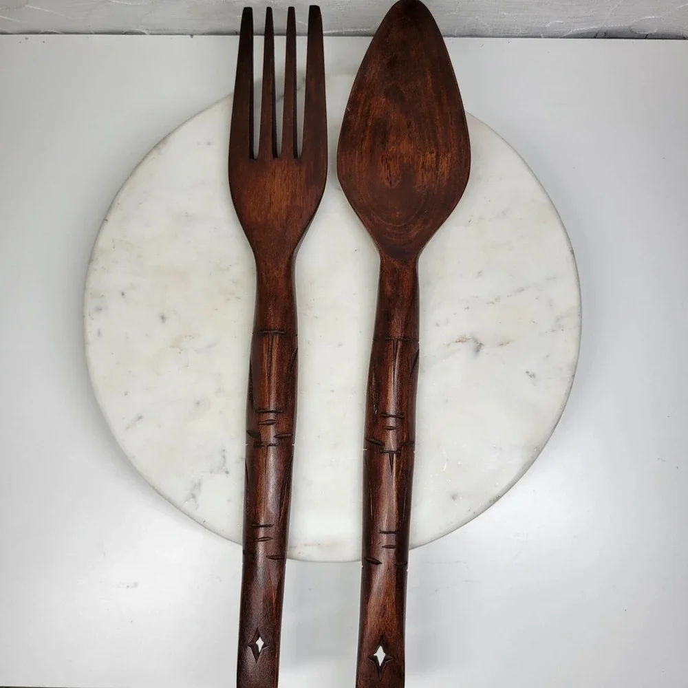 Jumbo Wooden Salad Servers Spoon & Fork 19